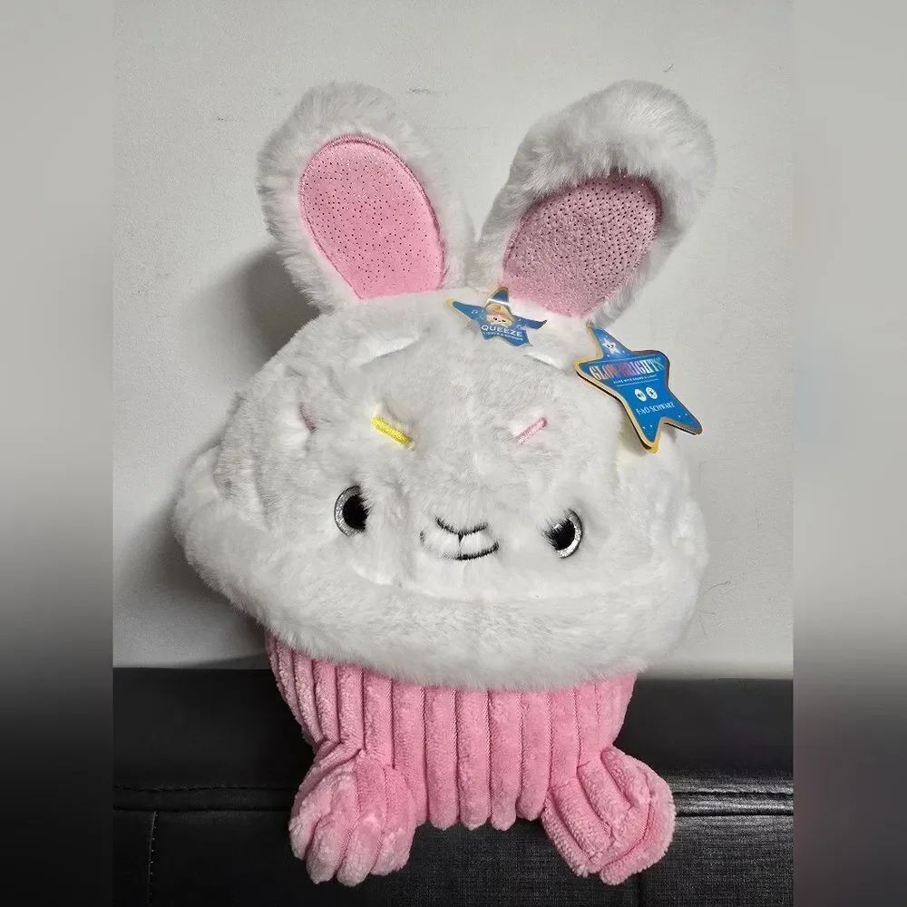FAO Schwarz 10" Glow Brights Pink EASTER Bunny Plush Sound And Lights NEW